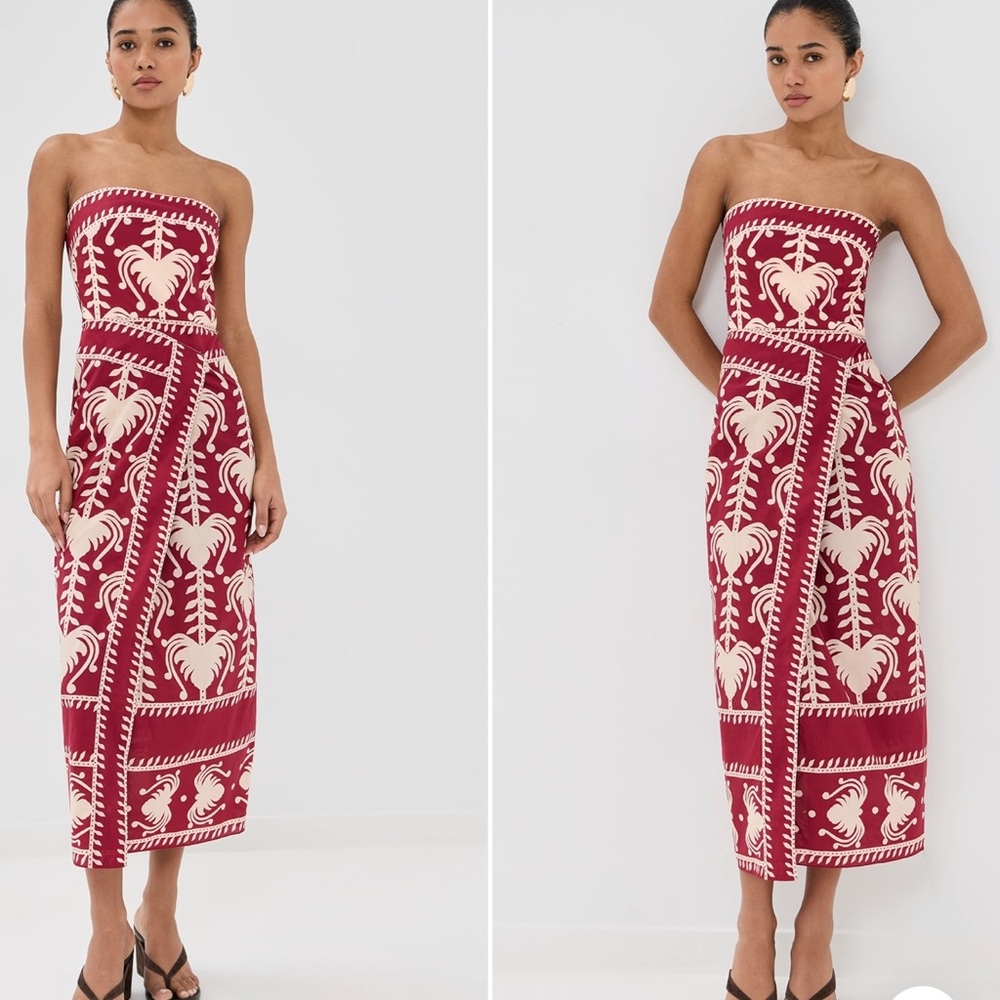 Johanna Ortiz Strapless Dress in Red and Cream - Picture 3 of 7